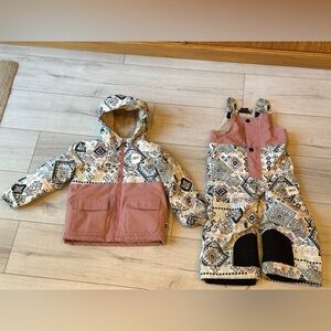Picture organic snowy bib pants and jacket set. Toddler Girls